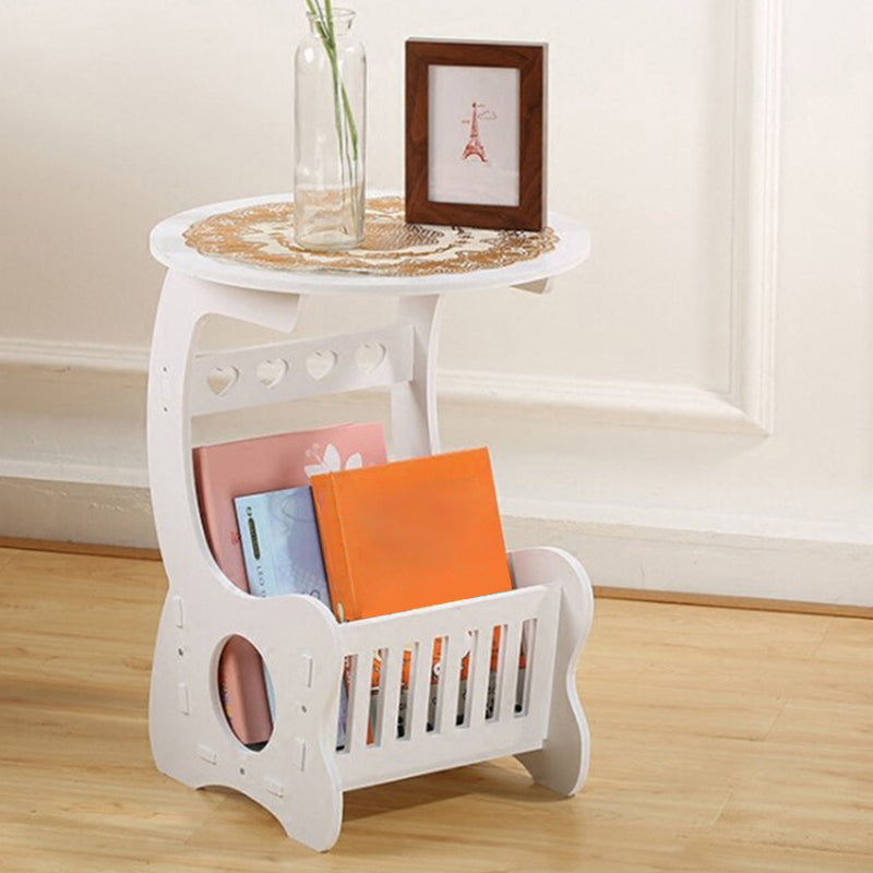 Contemporary Round & Rectangular End Table in White with Storage