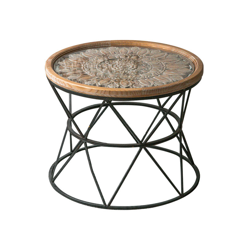 Tavolino in legno in legno di campagna francese tavolo da base di ferro in difficoltà