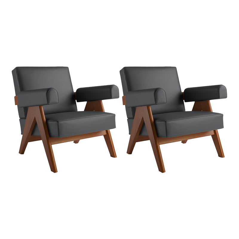 Mid-century Modern Arm Chair Solid Color Fixed Back Armchair Black Faux Leather 2 Piece Set Clearhalo 'Accent Chairs' 'accent_chairs' 'Chairs & Seating' 'furn' 'furn_accent_chairs' 'Furniture' 'Living Room Furniture' 6609535