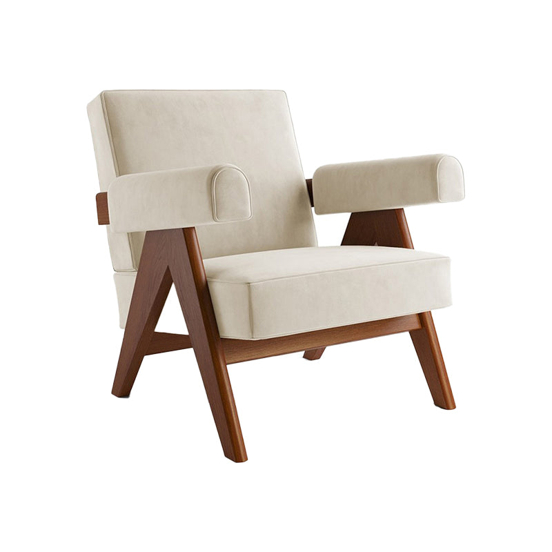 Mid-century Modern Arm Chair Solid Color Fixed Back Armchair White Flannel 1 Piece Clearhalo 'Accent Chairs' 'accent_chairs' 'Chairs & Seating' 'furn' 'furn_accent_chairs' 'Furniture' 'Living Room Furniture' 6609536