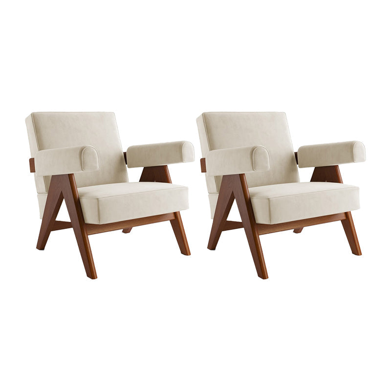 Mid-century Modern Arm Chair Solid Color Fixed Back Armchair White Flannel 2 Piece Set Clearhalo 'Accent Chairs' 'accent_chairs' 'Chairs & Seating' 'furn' 'furn_accent_chairs' 'Furniture' 'Living Room Furniture' 6609538