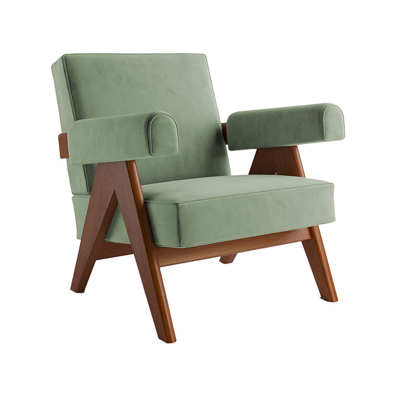 Mid-century Modern Arm Chair Solid Color Fixed Back Armchair Green Flannel 1 Piece Clearhalo 'Accent Chairs' 'accent_chairs' 'Chairs & Seating' 'furn' 'furn_accent_chairs' 'Furniture' 'Living Room Furniture' 6609540