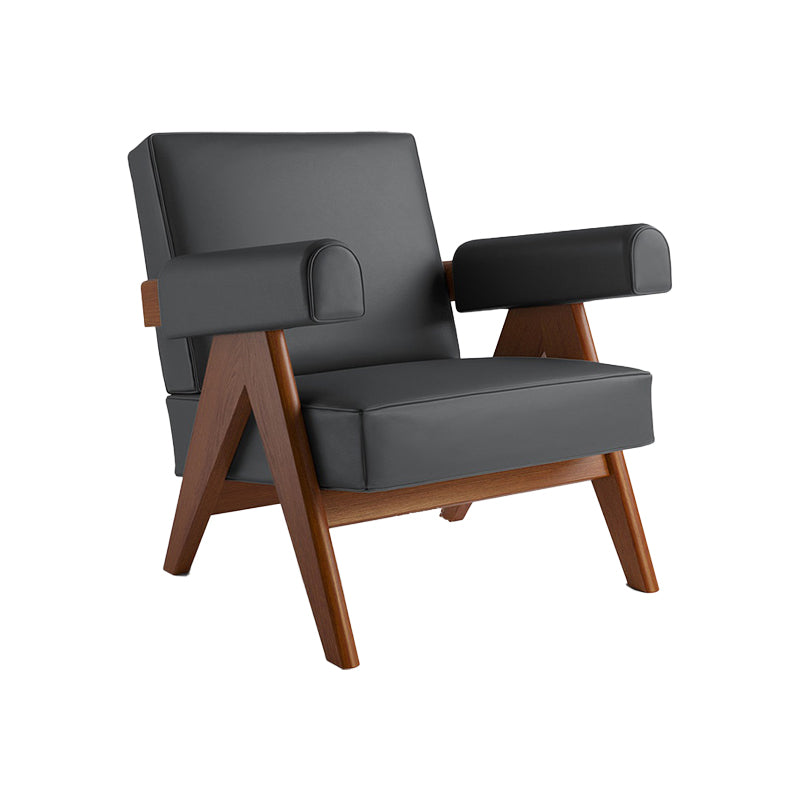 Mid-century Modern Arm Chair Solid Color Fixed Back Armchair Black Faux Leather 1 Piece Clearhalo 'Accent Chairs' 'accent_chairs' 'Chairs & Seating' 'furn' 'furn_accent_chairs' 'Furniture' 'Living Room Furniture' 6609542