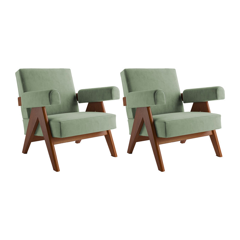 Mid-century Modern Arm Chair Solid Color Fixed Back Armchair Green Flannel 2 Piece Set Clearhalo 'Accent Chairs' 'accent_chairs' 'Chairs & Seating' 'furn' 'furn_accent_chairs' 'Furniture' 'Living Room Furniture' 6609543