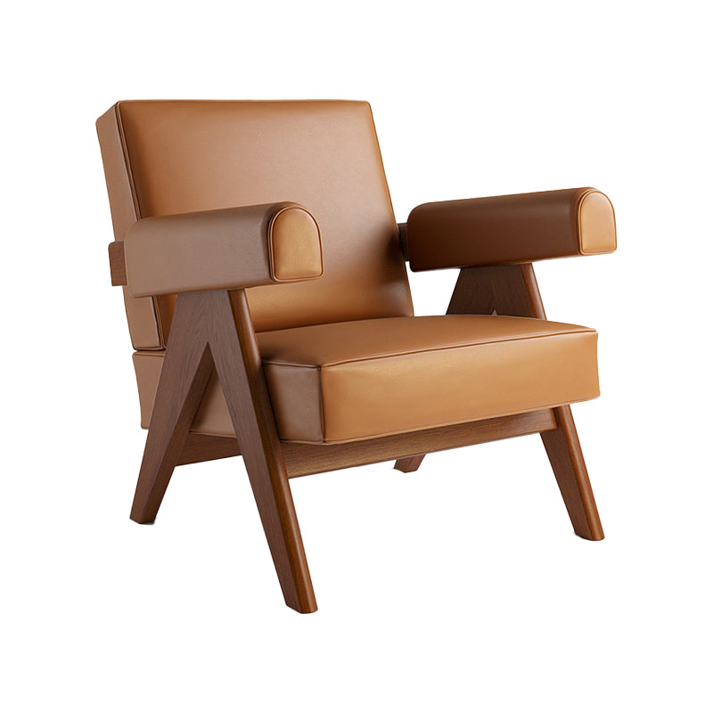 Mid-century Modern Arm Chair Solid Color Fixed Back Armchair Orange PU（Polyurethane） 1 Piece Clearhalo 'Accent Chairs' 'accent_chairs' 'Chairs & Seating' 'furn' 'furn_accent_chairs' 'Furniture' 'Living Room Furniture' 6609544