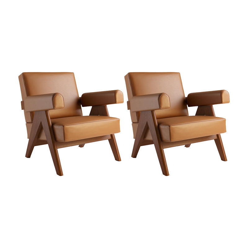 Mid-century Modern Arm Chair Solid Color Fixed Back Armchair Orange PU（Polyurethane） 2 Piece Set Clearhalo 'Accent Chairs' 'accent_chairs' 'Chairs & Seating' 'furn' 'furn_accent_chairs' 'Furniture' 'Living Room Furniture' 6609546