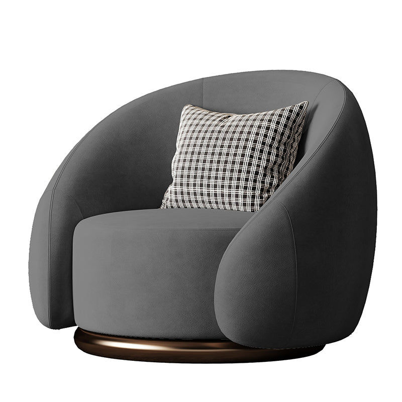 Contemporary Solid Color Arm Chair Living Room Swivel Barrel Chair Dark Gray Velvet 1 Piece Clearhalo 'Accent Chairs' 'accent_chairs' 'Chairs & Seating' 'furn' 'furn_accent_chairs' 'Furniture' 'Living Room Furniture' 6609552