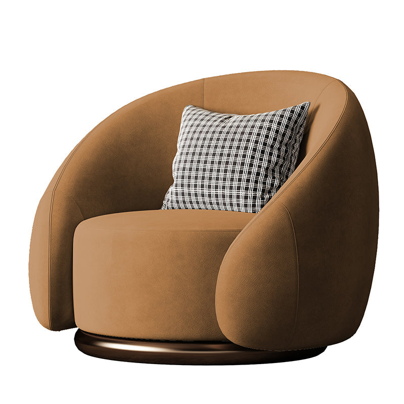 Contemporary Solid Color Arm Chair Living Room Swivel Barrel Chair Khaki Velvet 1 Piece Clearhalo 'Accent Chairs' 'accent_chairs' 'Chairs & Seating' 'furn' 'furn_accent_chairs' 'Furniture' 'Living Room Furniture' 6609571