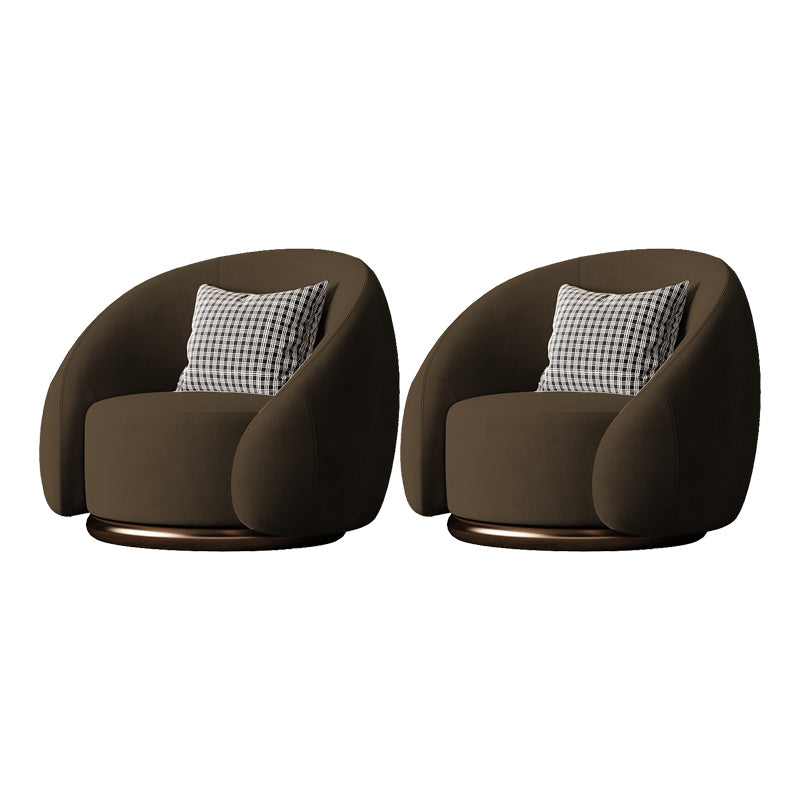 Contemporary Solid Color Arm Chair Living Room Swivel Barrel Chair Dark Coffee Velvet 2 Piece Set Clearhalo 'Accent Chairs' 'accent_chairs' 'Chairs & Seating' 'furn' 'furn_accent_chairs' 'Furniture' 'Living Room Furniture' 6609576
