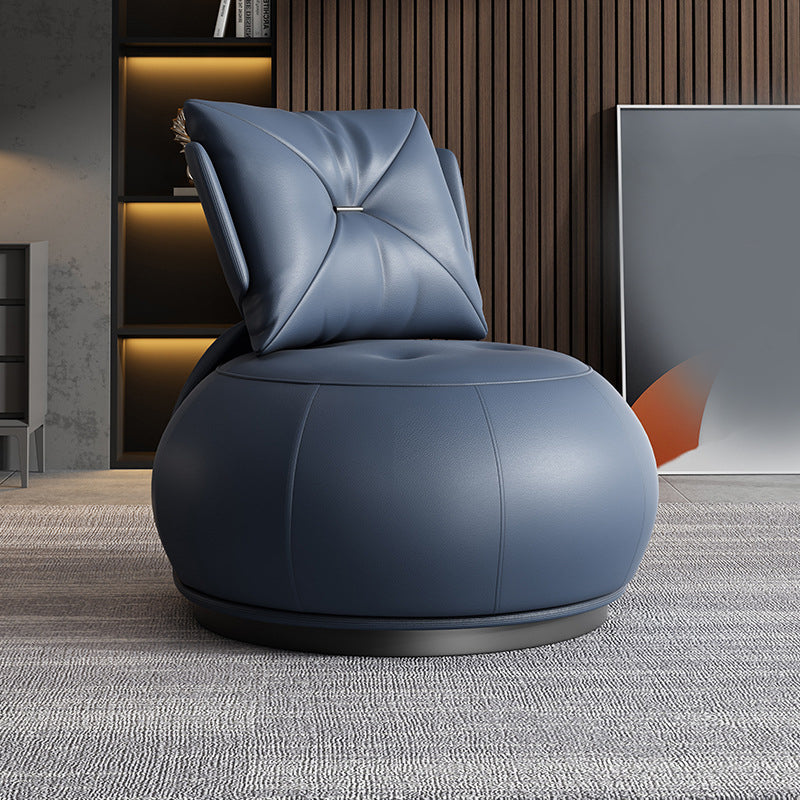 Contemporary Solid Color Lounge Chair Living Room Swivel Side Chair Blue PU（Polyurethane） 1 Piece Clearhalo 'Accent Chairs' 'accent_chairs' 'Chairs & Seating' 'furn' 'furn_accent_chairs' 'Furniture' 'Living Room Furniture' 6609591