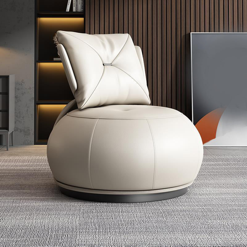 Contemporary Solid Color Lounge Chair Living Room Swivel Side Chair Off-White PU（Polyurethane） 1 Piece Clearhalo 'Accent Chairs' 'accent_chairs' 'Chairs & Seating' 'furn' 'furn_accent_chairs' 'Furniture' 'Living Room Furniture' 6609598