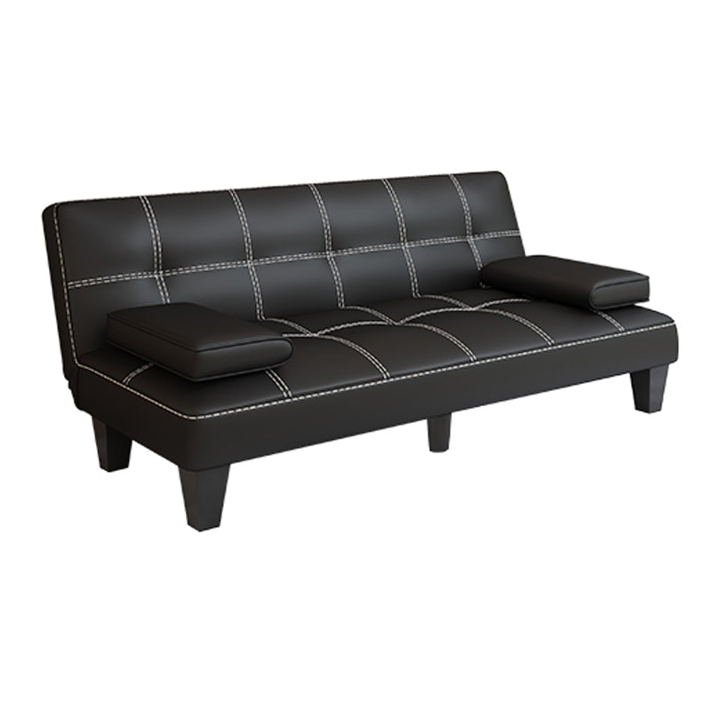 Faux Leather Pillow Top Arms /Armless Sleeper Sofa Bed Biscuit Back Convertible Sofas Black Pillow Included Clearhalo 'furn' 'furn_futons' 'Furniture' 'Futons & Daybeds' 'Futons' 'Living Room Furniture' 6609604