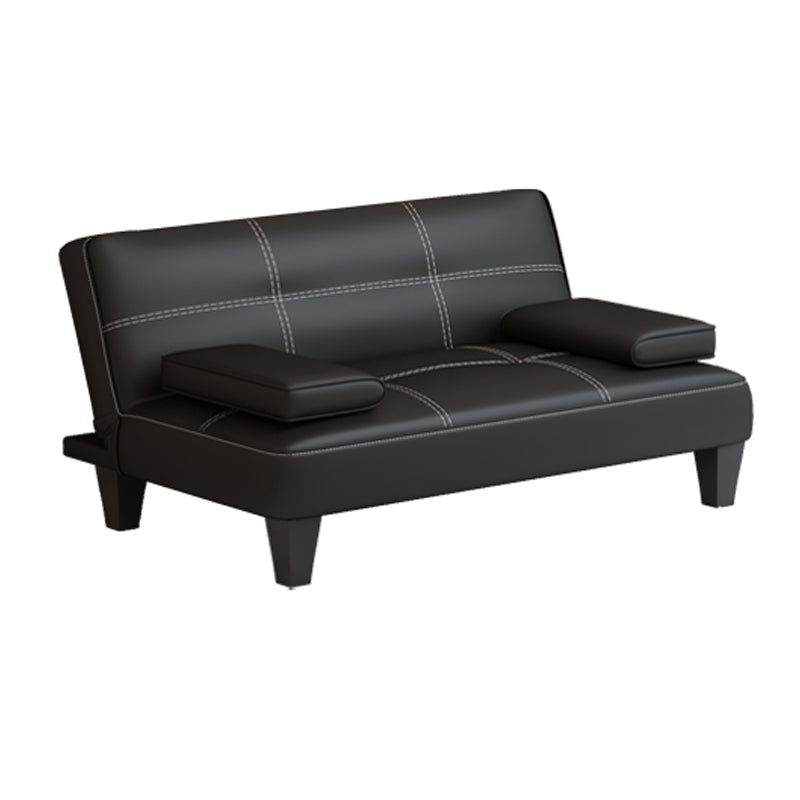 Faux Leather Pillow Top Arms /Armless Sleeper Sofa Bed Biscuit Back Convertible Sofas 47"L x 29.5"W x 28"H Black Pillow Included Clearhalo 'furn' 'furn_futons' 'Furniture' 'Futons & Daybeds' 'Futons' 'Living Room Furniture' 6609611