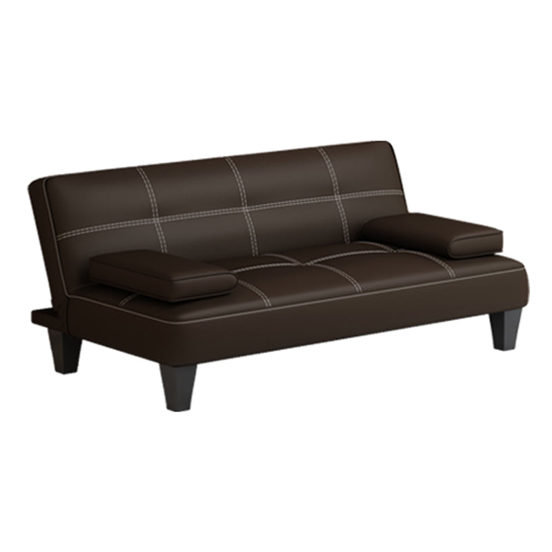 Faux Leather Pillow Top Arms /Armless Sleeper Sofa Bed Biscuit Back Convertible Sofas 59"L x 29.5"W x 28"H Brown Pillow Included Clearhalo 'furn' 'furn_futons' 'Furniture' 'Futons & Daybeds' 'Futons' 'Living Room Furniture' 6609617