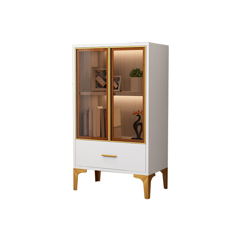 Glam Glass Door Server Wood Dinner Server Cabinet without LED Lights 23.6"L x 13.8"W x 39.4"H White-Gold Clearhalo 'buffet_sideboard' 'Buffets & Sideboards' 'furn' 'furn_buffet_sideboard' 'Furniture' 'Kitchen & Dining Furniture' 6609833