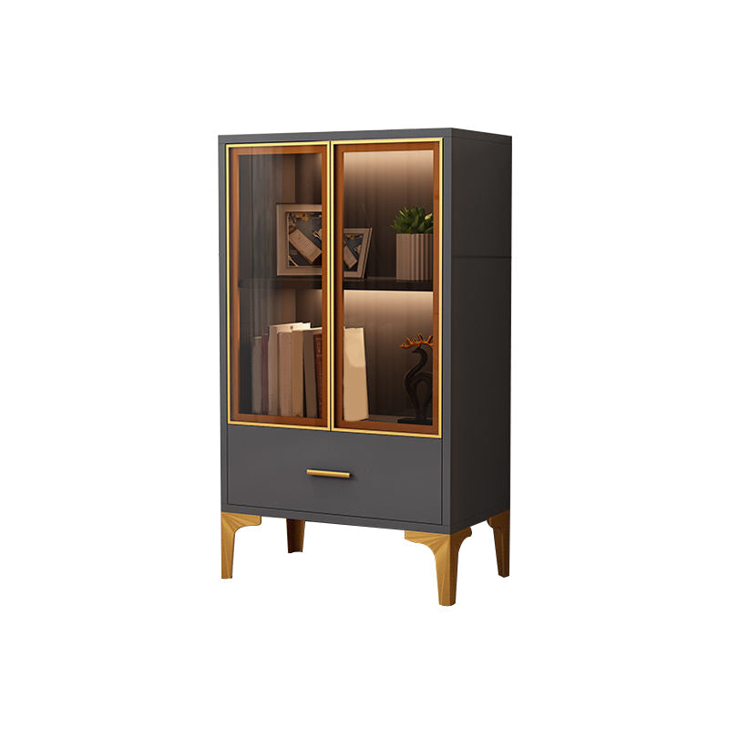 Glam Glass Door Server Wood Dinner Server Cabinet without LED Lights 23.6"L x 13.8"W x 39.4"H Grey-Gold Clearhalo 'buffet_sideboard' 'Buffets & Sideboards' 'furn' 'furn_buffet_sideboard' 'Furniture' 'Kitchen & Dining Furniture' 6609835