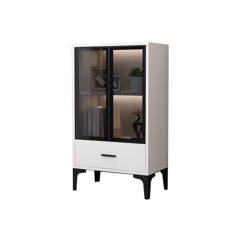 Glam Glass Door Server Wood Dinner Server Cabinet without LED Lights 23.6"L x 13.8"W x 39.4"H White-Black Clearhalo 'buffet_sideboard' 'Buffets & Sideboards' 'furn' 'furn_buffet_sideboard' 'Furniture' 'Kitchen & Dining Furniture' 6609836