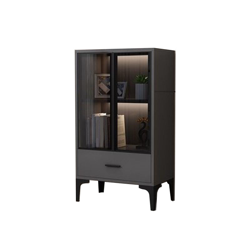 Glam Glass Door Server Wood Dinner Server Cabinet without LED Lights 23.6"L x 13.8"W x 39.4"H Gray Black Clearhalo 'buffet_sideboard' 'Buffets & Sideboards' 'furn' 'furn_buffet_sideboard' 'Furniture' 'Kitchen & Dining Furniture' 6609838