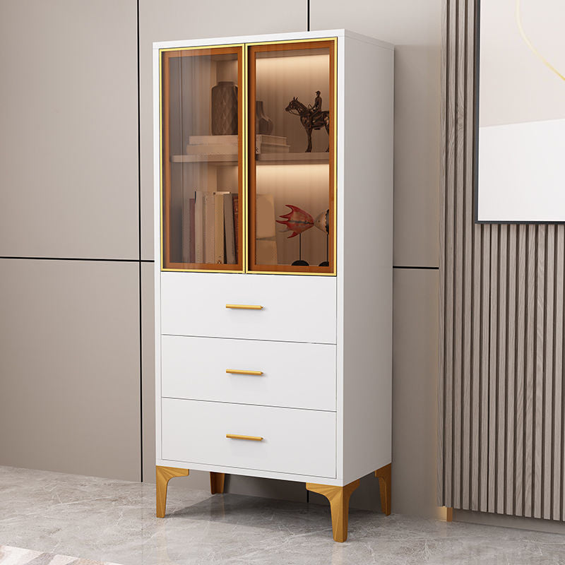 Glam Glass Door Server Wood Dinner Server Cabinet without LED Lights Clearhalo 'buffet_sideboard' 'Buffets & Sideboards' 'furn' 'furn_buffet_sideboard' 'Furniture' 'Kitchen & Dining Furniture' 6609839