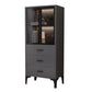 Glam Glass Door Server Wood Dinner Server Cabinet without LED Lights 24"L x 14"W x 55"H Gray Black Clearhalo 'buffet_sideboard' 'Buffets & Sideboards' 'furn' 'furn_buffet_sideboard' 'Furniture' 'Kitchen & Dining Furniture' 6609841