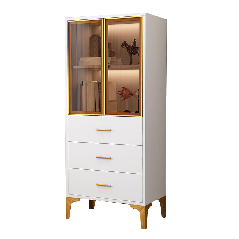 Glam Glass Door Server Wood Dinner Server Cabinet without LED Lights 24"L x 14"W x 55"H White-Gold Clearhalo 'buffet_sideboard' 'Buffets & Sideboards' 'furn' 'furn_buffet_sideboard' 'Furniture' 'Kitchen & Dining Furniture' 6609843
