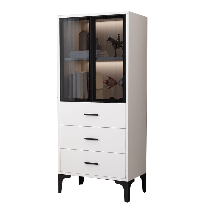 Glam Glass Door Server Wood Dinner Server Cabinet without LED Lights 24"L x 14"W x 55"H White-Black Clearhalo 'buffet_sideboard' 'Buffets & Sideboards' 'furn' 'furn_buffet_sideboard' 'Furniture' 'Kitchen & Dining Furniture' 6609845