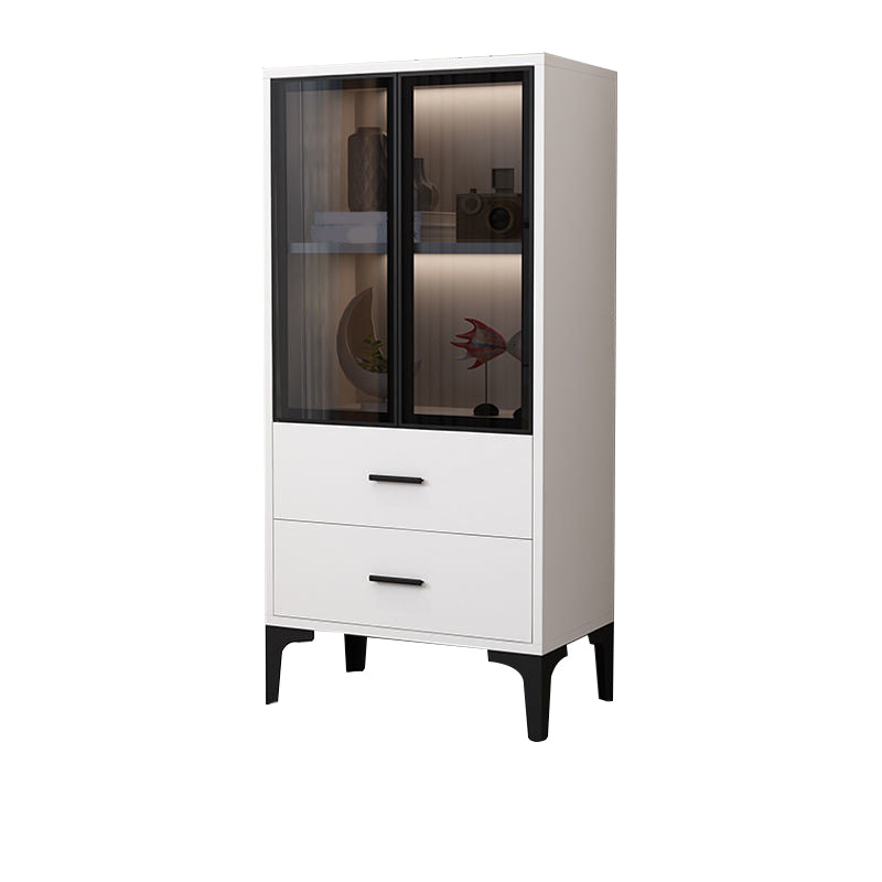 Glam Glass Door Server Wood Dinner Server Cabinet without LED Lights 24"L x 12"W x 47"H White-Black Clearhalo 'buffet_sideboard' 'Buffets & Sideboards' 'furn' 'furn_buffet_sideboard' 'Furniture' 'Kitchen & Dining Furniture' 6609849