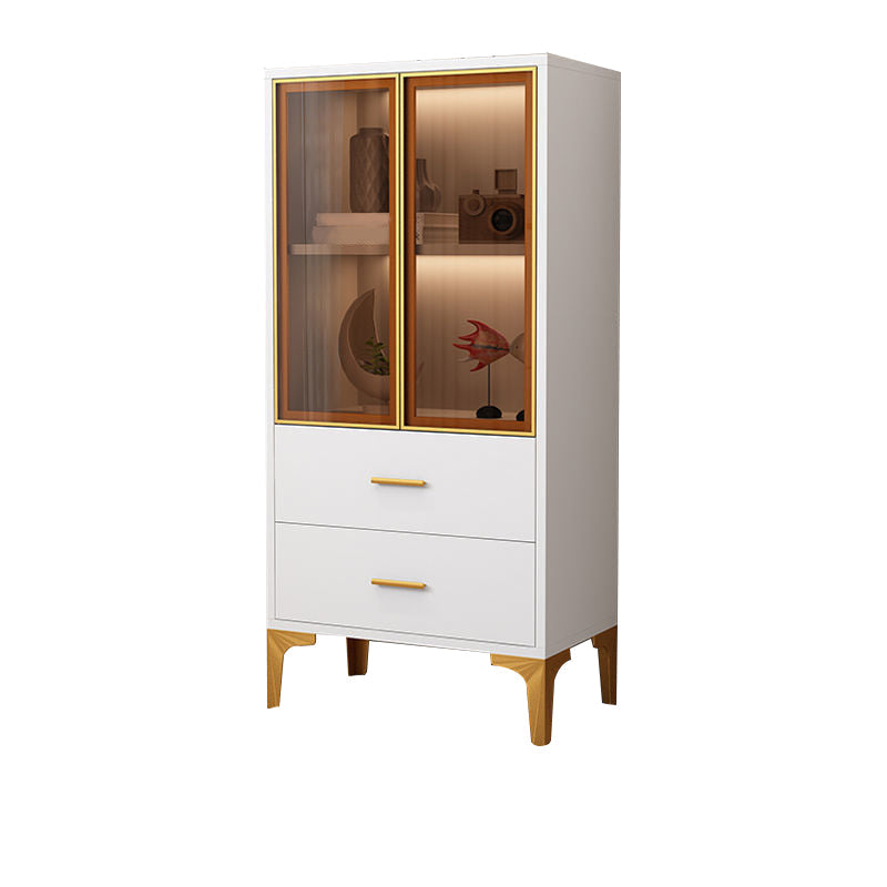 Glam Glass Door Server Wood Dinner Server Cabinet without LED Lights 24"L x 12"W x 47"H White-Gold Clearhalo 'buffet_sideboard' 'Buffets & Sideboards' 'furn' 'furn_buffet_sideboard' 'Furniture' 'Kitchen & Dining Furniture' 6609850