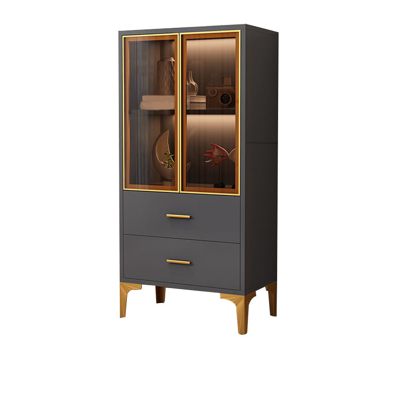 Glam Glass Door Server Wood Dinner Server Cabinet without LED Lights 24"L x 12"W x 47"H Grey-Gold Clearhalo 'buffet_sideboard' 'Buffets & Sideboards' 'furn' 'furn_buffet_sideboard' 'Furniture' 'Kitchen & Dining Furniture' 6609852