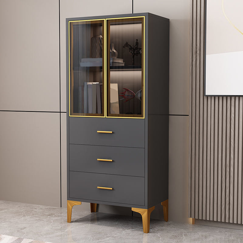 Glam Glass Door Server Wood Dinner Server Cabinet without LED Lights Clearhalo 'buffet_sideboard' 'Buffets & Sideboards' 'furn' 'furn_buffet_sideboard' 'Furniture' 'Kitchen & Dining Furniture' 6609853