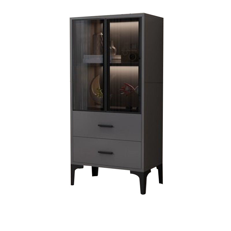 Glam Glass Door Server Wood Dinner Server Cabinet without LED Lights 24"L x 12"W x 47"H Gray Black Clearhalo 'buffet_sideboard' 'Buffets & Sideboards' 'furn' 'furn_buffet_sideboard' 'Furniture' 'Kitchen & Dining Furniture' 6609854