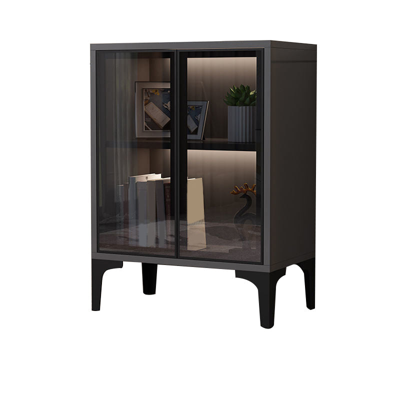 Glam Glass Door Server Wood Dinner Server Cabinet without LED Lights 24"L x 14"W x 31"H Gray Black Clearhalo 'buffet_sideboard' 'Buffets & Sideboards' 'furn' 'furn_buffet_sideboard' 'Furniture' 'Kitchen & Dining Furniture' 6609858