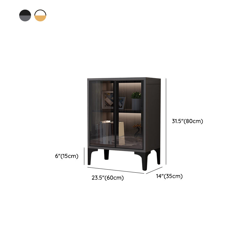 Glam Glass Door Server Wood Dinner Server Cabinet without LED Lights Clearhalo 'buffet_sideboard' 'Buffets & Sideboards' 'furn' 'furn_buffet_sideboard' 'Furniture' 'Kitchen & Dining Furniture' 6609861