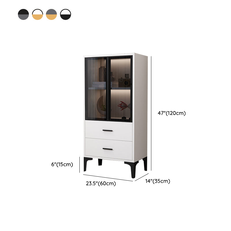 Glam Glass Door Server Wood Dinner Server Cabinet without LED Lights Clearhalo 'buffet_sideboard' 'Buffets & Sideboards' 'furn' 'furn_buffet_sideboard' 'Furniture' 'Kitchen & Dining Furniture' 6609863