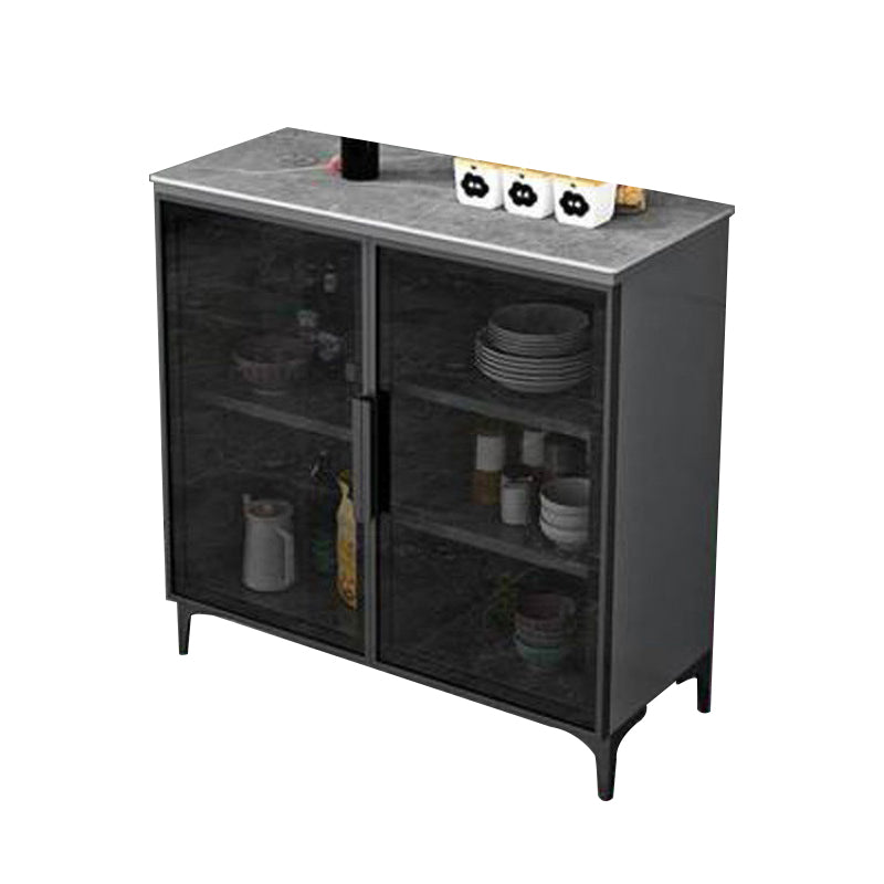 Modern Style Dinner Server Engineered Wood Server with Metal Legs Grey Glass Clearhalo 'buffet_sideboard' 'Buffets & Sideboards' 'furn' 'furn_buffet_sideboard' 'Furniture' 'Kitchen & Dining Furniture' 6609982