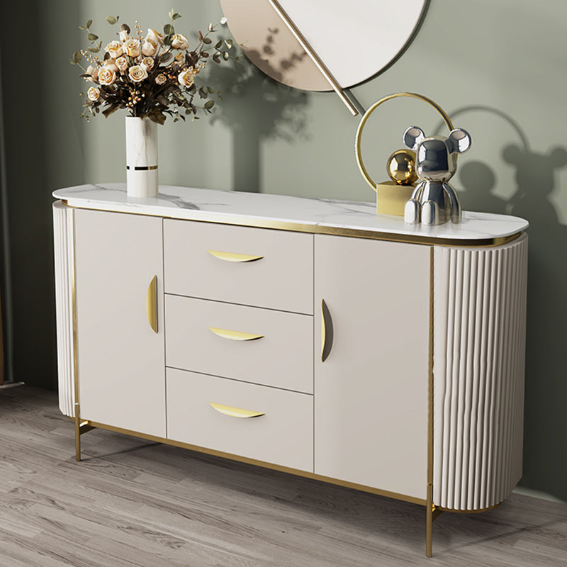 Scheda laterale di pietra per tavolino a buffet moderno con armadi e cassetti