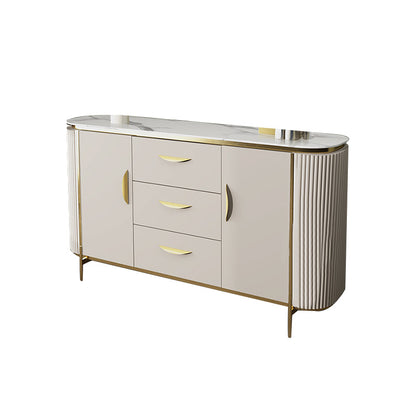 Scheda laterale di pietra per tavolino a buffet moderno con armadi e cassetti