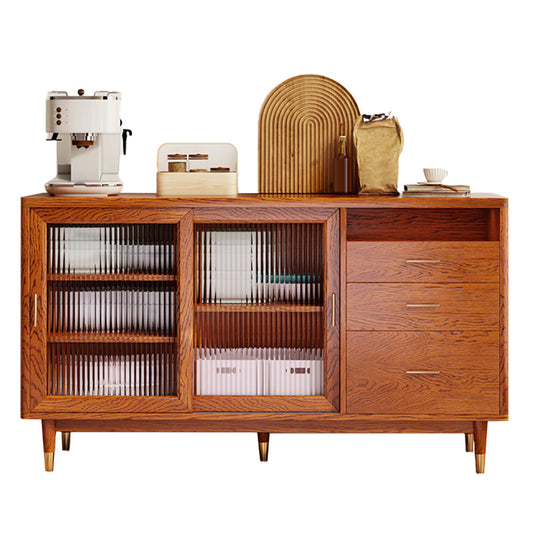 Scheda laterale in legno massiccio contemporaneo con armadi e cassetti