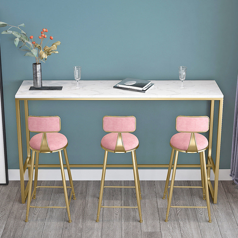 Rectangular Bar Height Table Gold Legs and Metal Base Bistro Pub Table 78.7"L x 15.7"W x 41.3"H Without Chairs Clearhalo 'Bar Furniture' 'Bar Tables' 'bar_tables' 'furn' 'furn_bar_tables' 'Furniture' 'Kitchen & Dining Furniture' 6610340