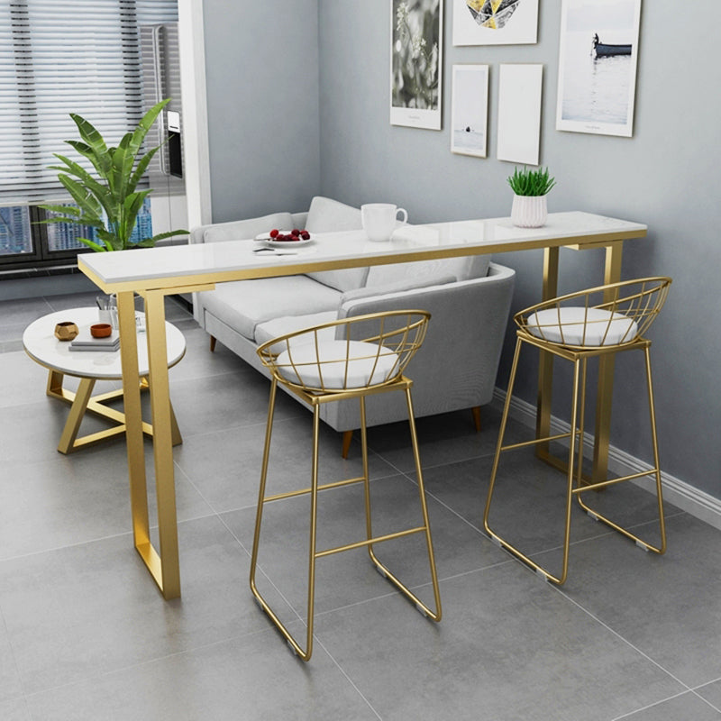 Marble Top Bar Table Rectangle Contemporary Style Pub Table for Cafe 70.9"L x 15.7"W x 41.3"H White-Gold Without Chairs Clearhalo 'Bar Furniture' 'Bar Tables' 'bar_tables' 'furn' 'furn_bar_tables' 'Furniture' 'Kitchen & Dining Furniture' 6610413