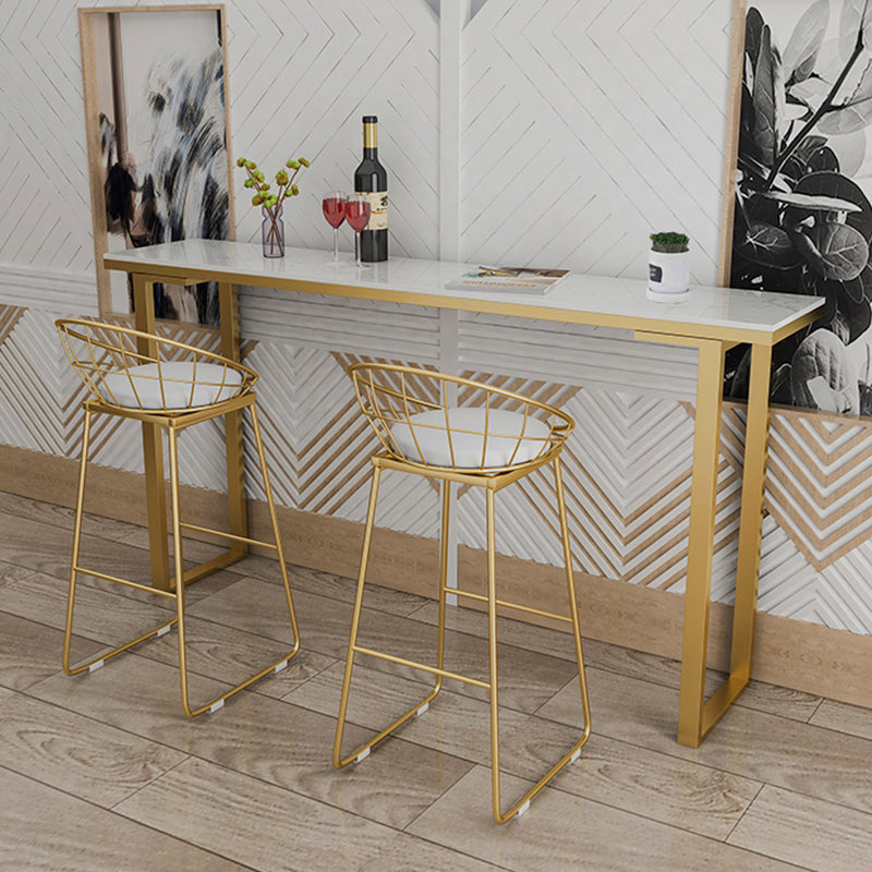 Marble Top Bar Table Rectangle Contemporary Style Pub Table for Cafe 63"L x 15.7"W x 41.3"H White-Gold Without Chairs Clearhalo 'Bar Furniture' 'Bar Tables' 'bar_tables' 'furn' 'furn_bar_tables' 'Furniture' 'Kitchen & Dining Furniture' 6610416