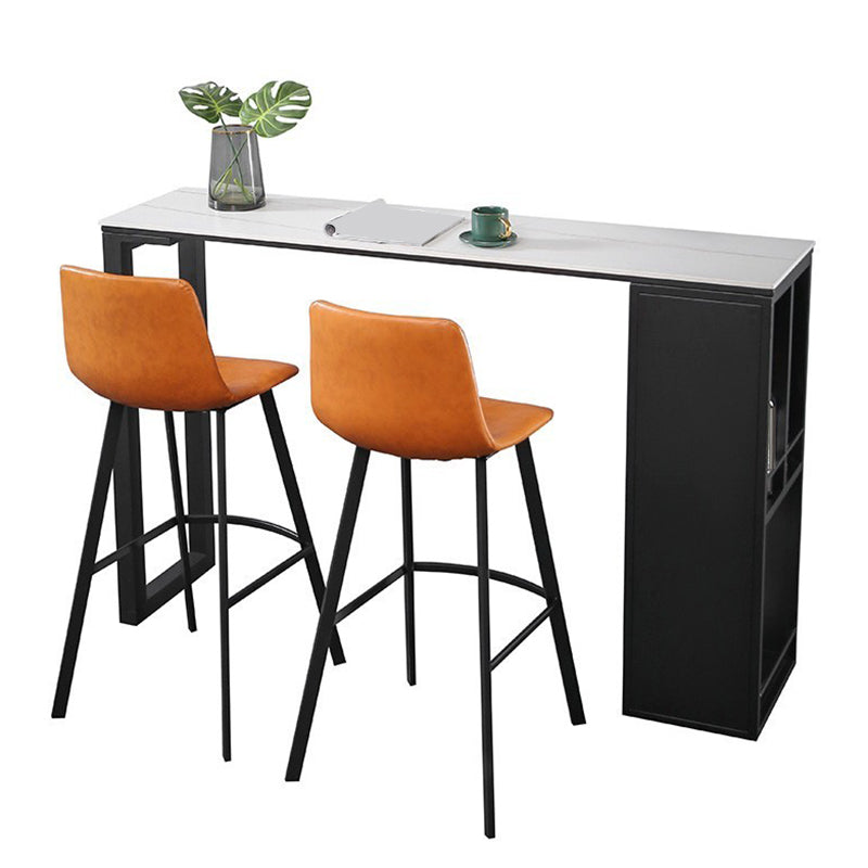 Mesa de bar de piedra sinterizada Mesa de bar rectangular moderna con estantes de almacenamiento
