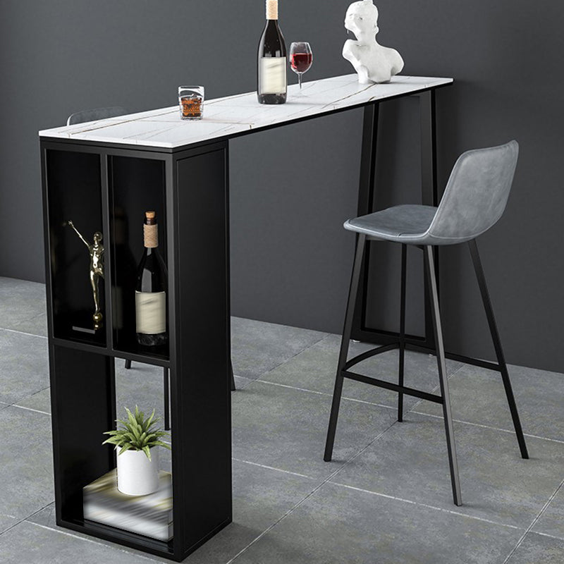Mesa de bar de piedra sinterizada Mesa de bar rectangular moderna con estantes de almacenamiento