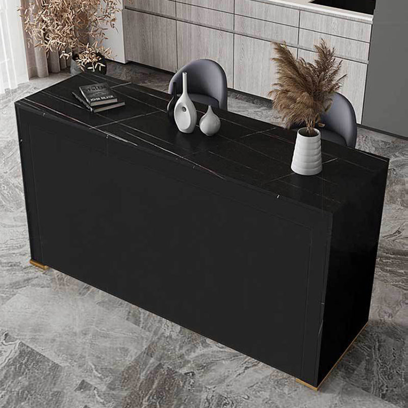 Sintered Stone Bistro Bar Table Rectangle Wooden Base Bar Table for Home 63"L x 15.7"W x 41.3"H Black Without Chairs Clearhalo 'Bar Furniture' 'Bar Tables' 'bar_tables' 'furn' 'furn_bar_tables' 'Furniture' 'Kitchen & Dining Furniture' 6610636