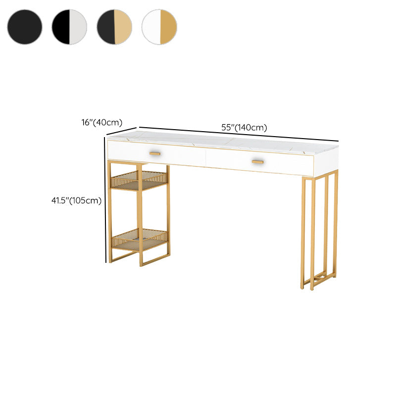 Bistro-bartafel van gesinterd steen, onderstel met goudkleurig frame en lades