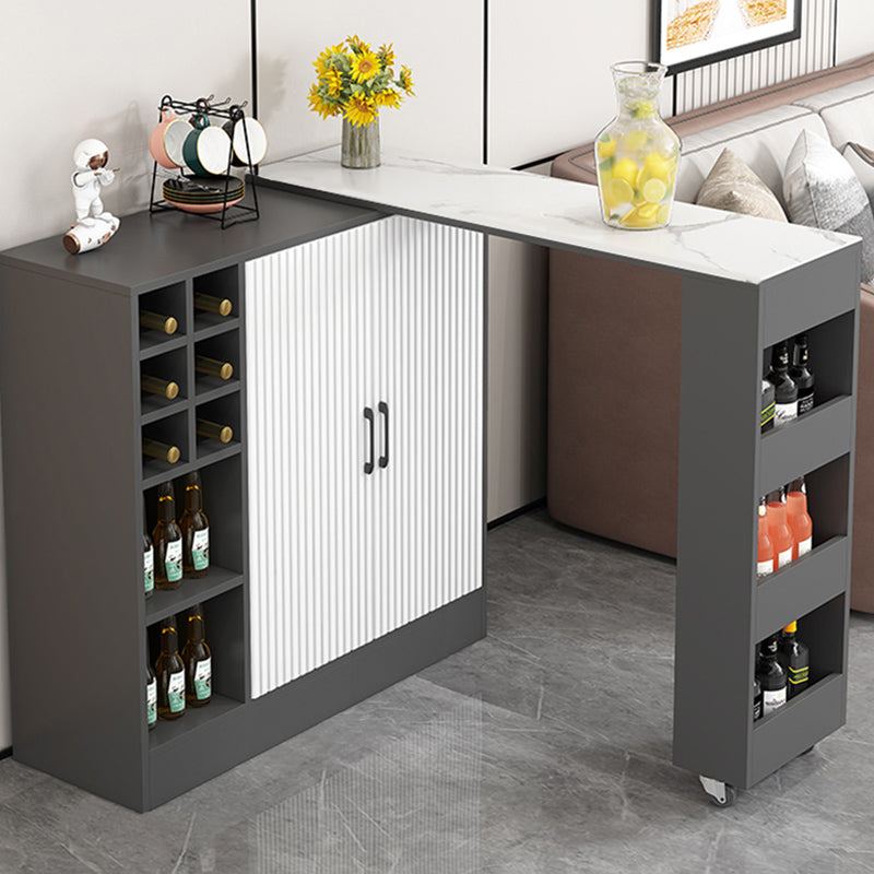 Rectangle Counter Height Table Modern Bar Dining Table with Shelves Matte Gray Without Chairs Clearhalo 'Bar Furniture' 'Bar Tables' 'bar_tables' 'furn' 'furn_bar_tables' 'Furniture' 'Kitchen & Dining Furniture' 6610769