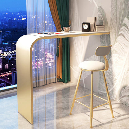 Stone and Metal Bar Dining Table Contemporary Counter Height Table 37"L x 16"W x 41"H Gold Without Chairs Clearhalo 'Bar Furniture' 'Bar Tables' 'bar_tables' 'furn' 'furn_bar_tables' 'Furniture' 'Kitchen & Dining Furniture' 6610799
