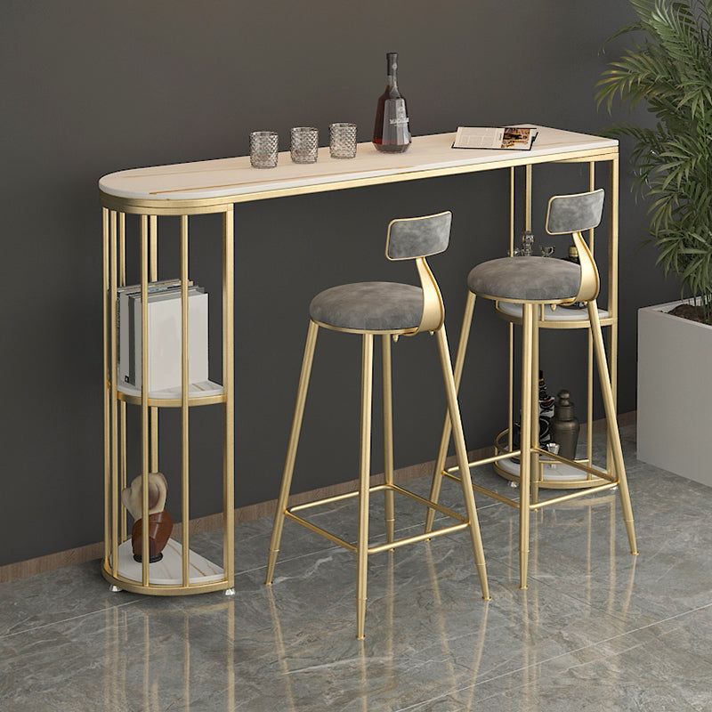 Free Form Counter Height Dining Table with Storage Modern Bar Dining Table 55.1"L x 15.7"W x 41.3"H White-Gold Without Chairs Clearhalo 'Bar Furniture' 'Bar Tables' 'bar_tables' 'furn' 'furn_bar_tables' 'Furniture' 'Kitchen & Dining Furniture' 6610885