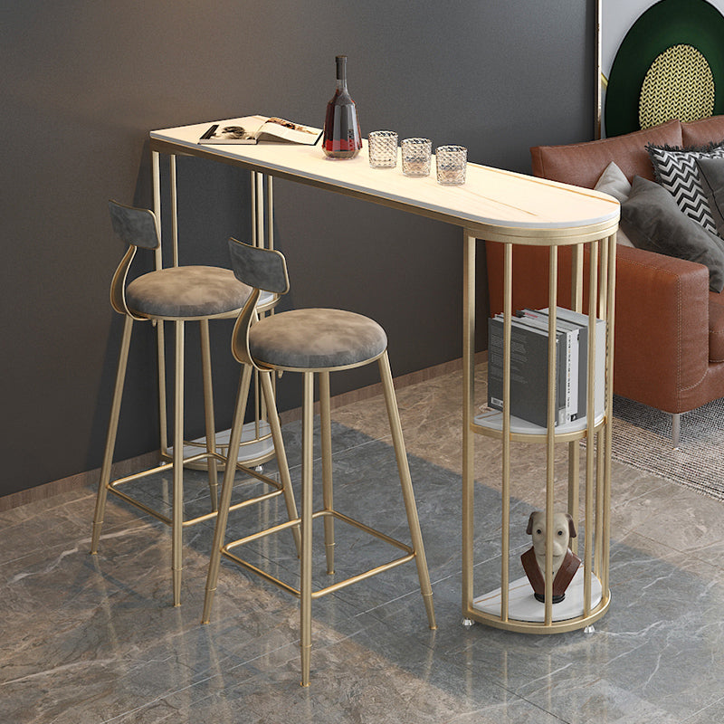 Free Form Counter Height Dining Table with Storage Modern Bar Dining Table 47.2"L x 15.7"W x 41.3"H White-Gold Without Chairs Clearhalo 'Bar Furniture' 'Bar Tables' 'bar_tables' 'furn' 'furn_bar_tables' 'Furniture' 'Kitchen & Dining Furniture' 6610887
