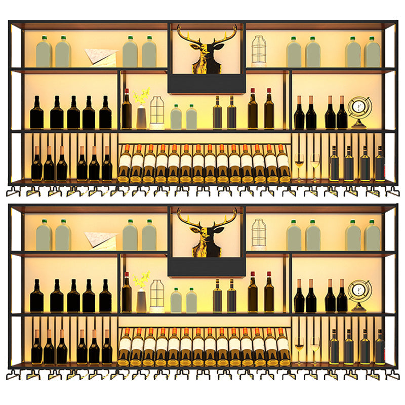 Kit de estante de vino montado en la pared estante de soporte de vino de metal y madera en negro y marrón